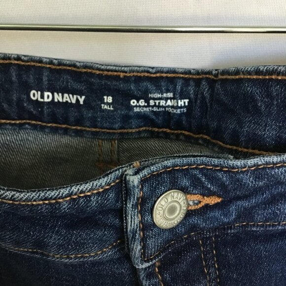 Old Navy O.G. Jeans Women's Size 18 Tall High Rise Straight Leg Dropped Raw Hem - Picture 6 of 7